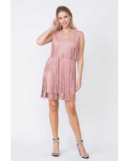 Suede Fringe Dress in Mauve
