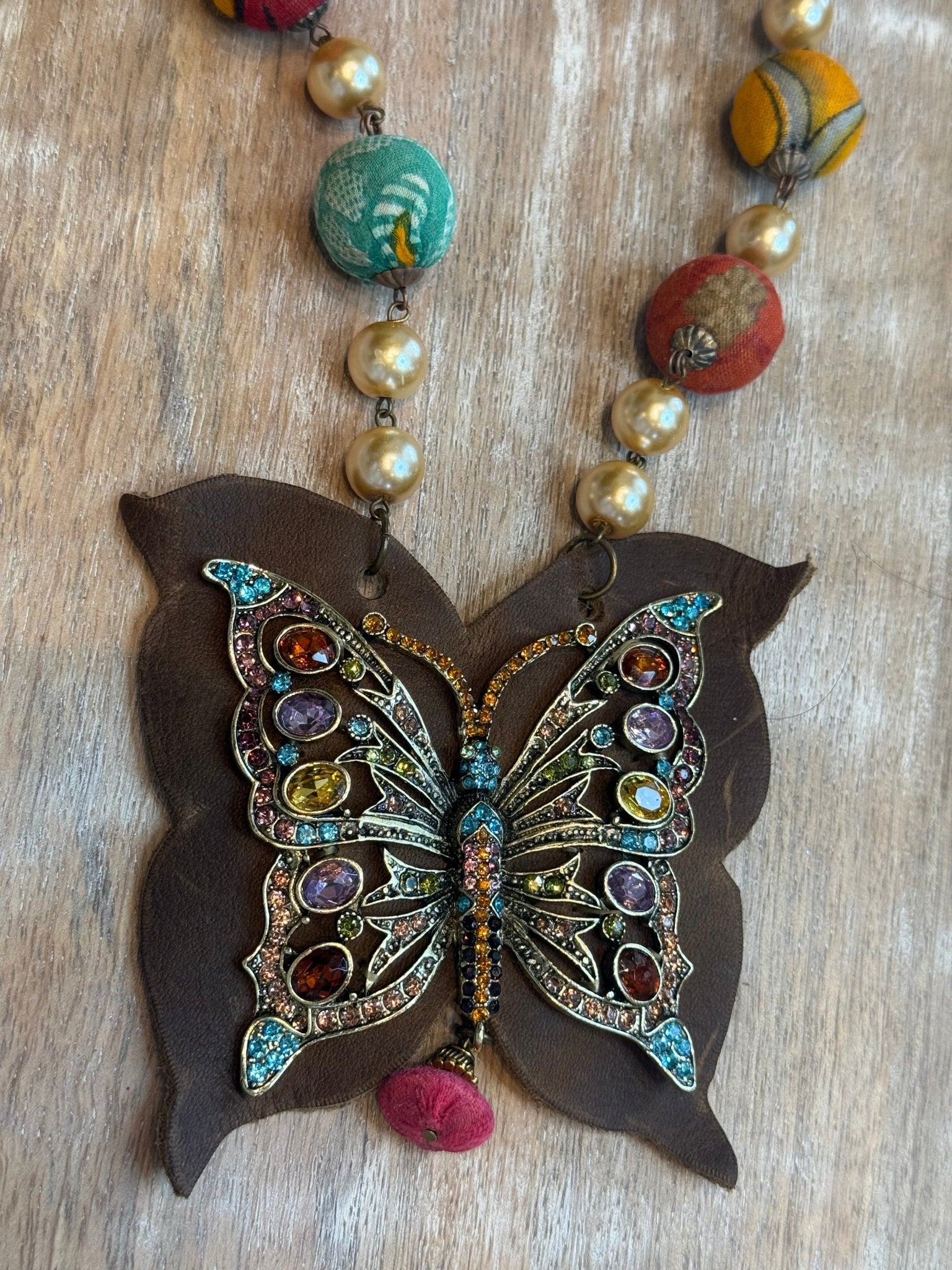 Bling Butterfly on Leather Necklace - Vintage Vault Boutique