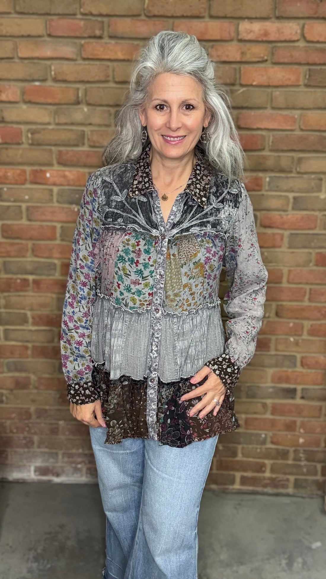 Slate Velvet Bodice with Graceful Tiers Top
