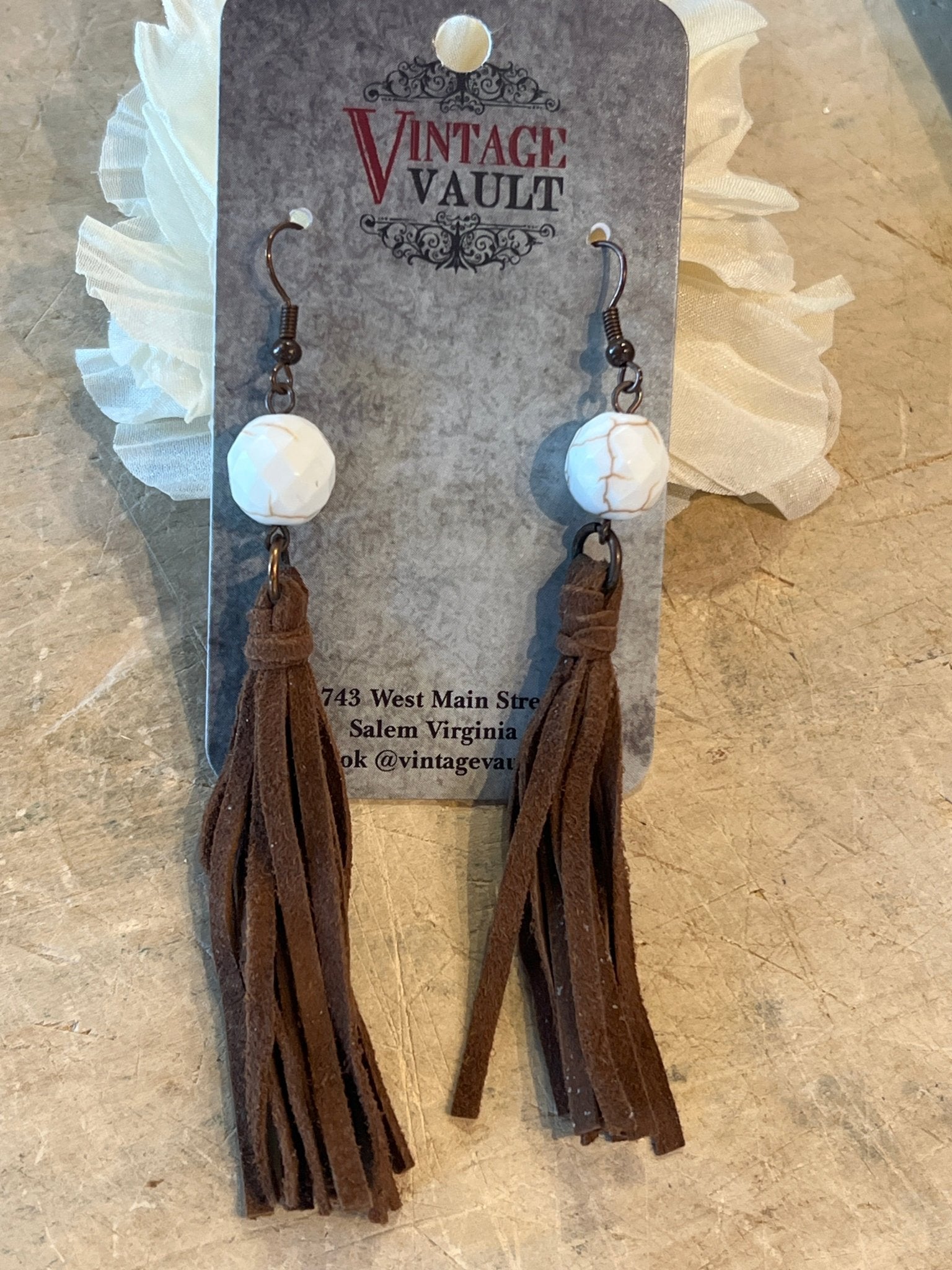 Bead with Leather Tassel Earrings - Vintage Vault Boutique