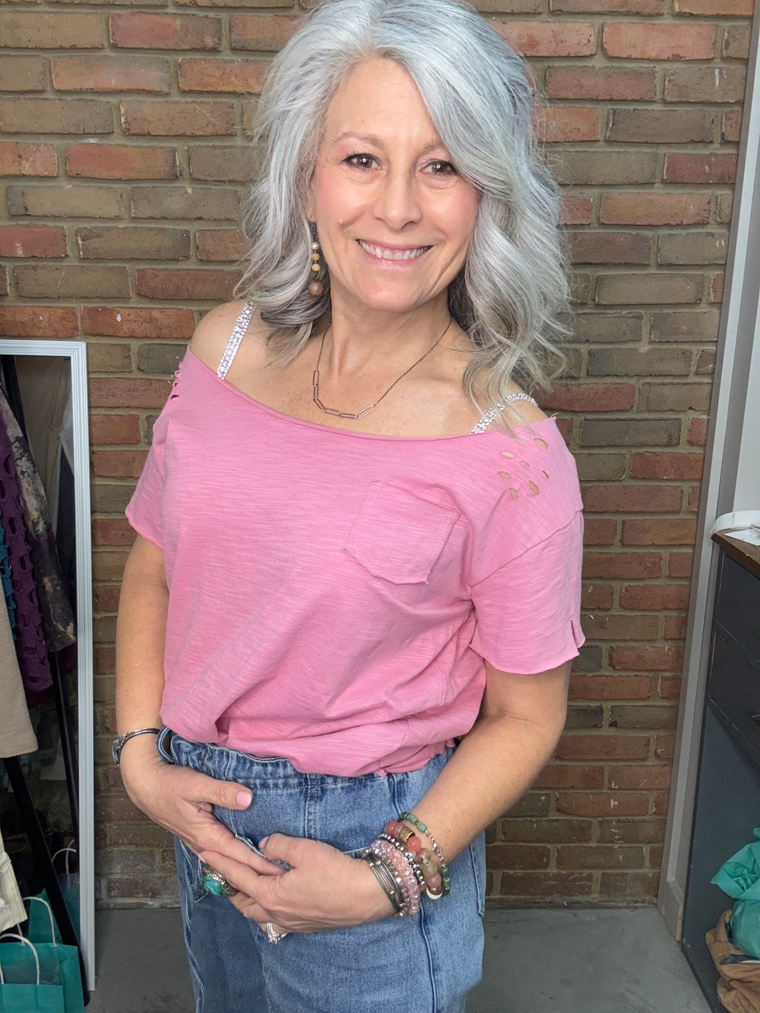 Pink Ripped Tee Layering Top