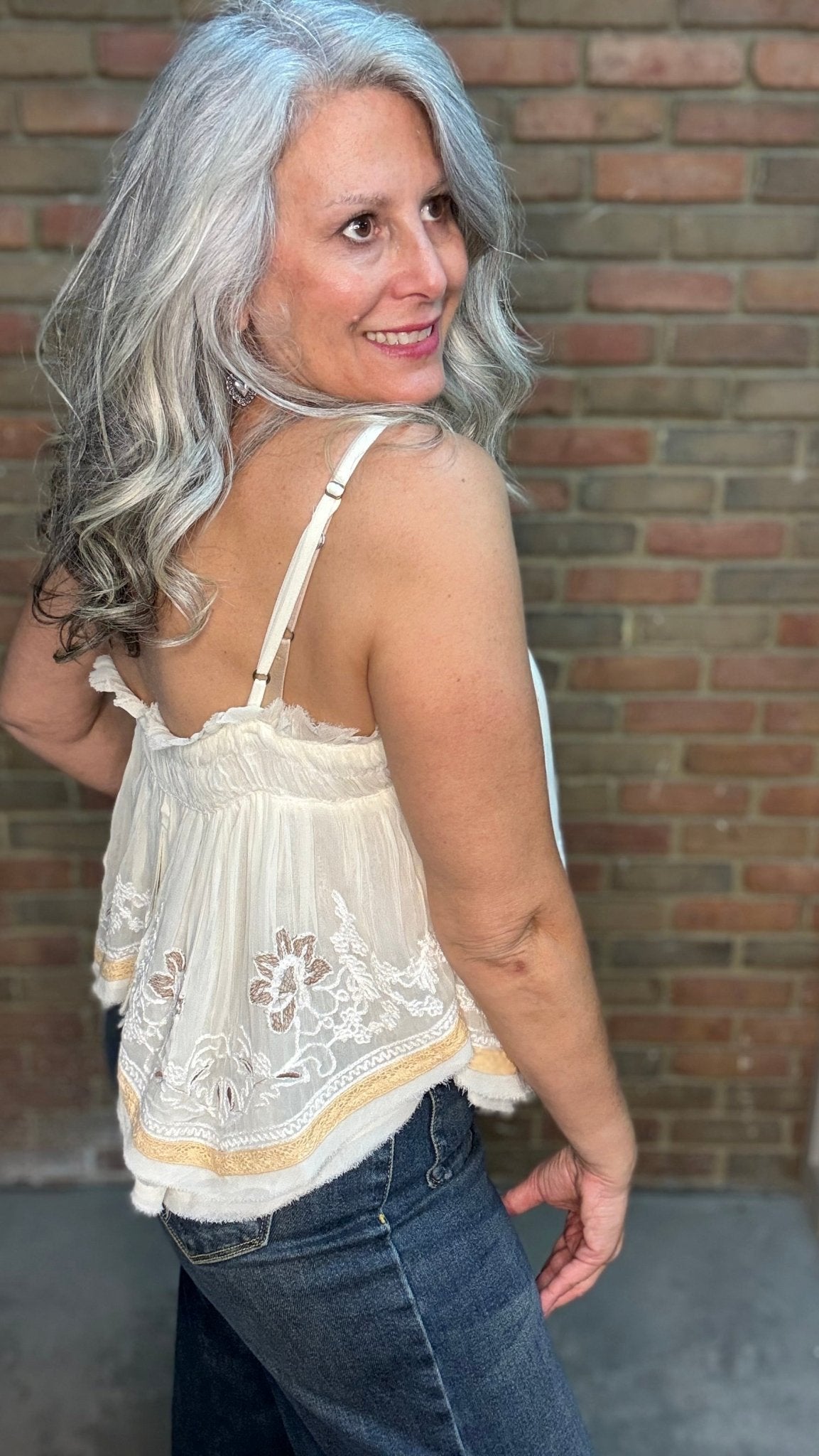 Ruffle Embroidered Tank - Vintage Vault Boutique