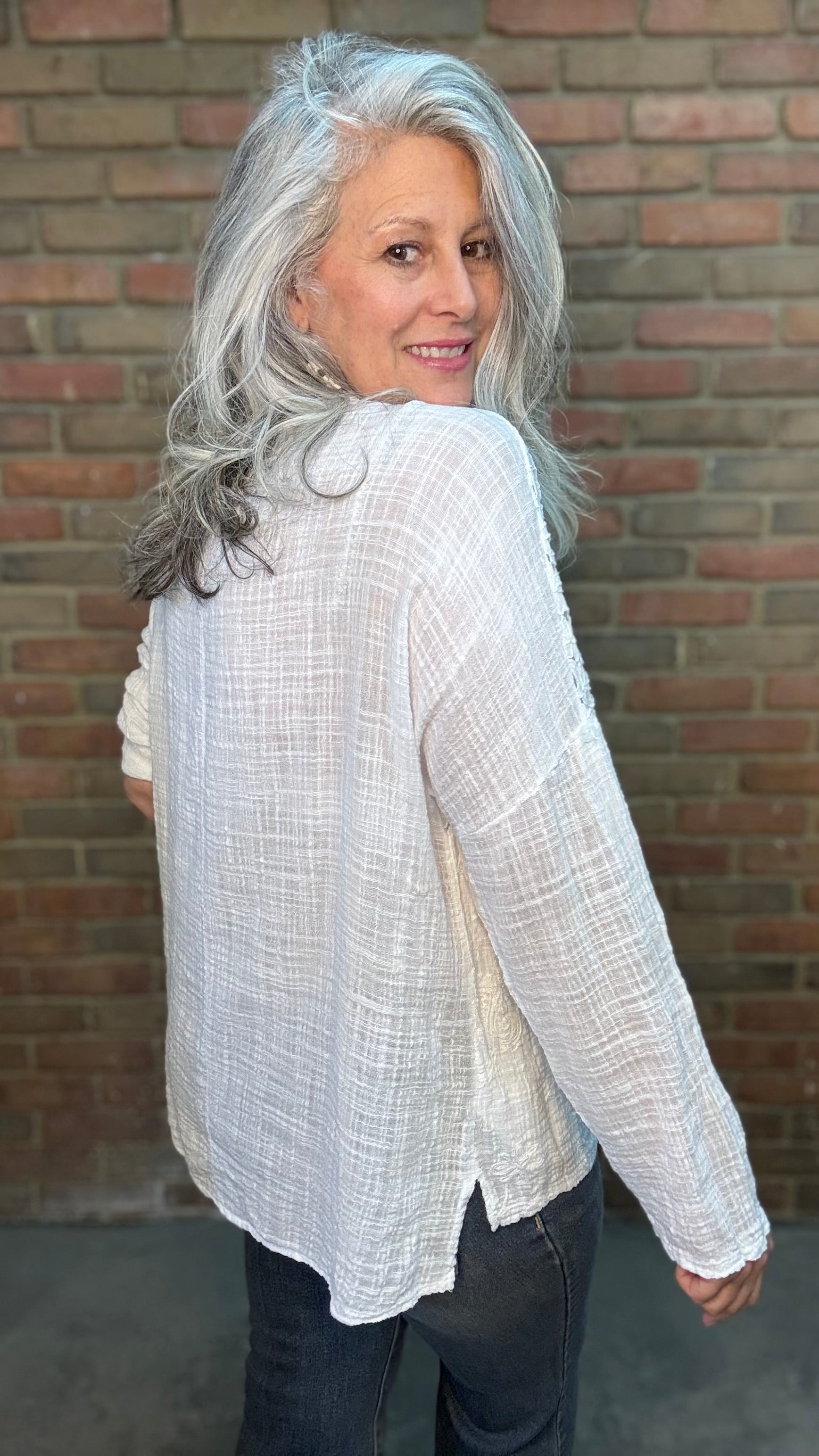 White V-Neck Embroidery Top