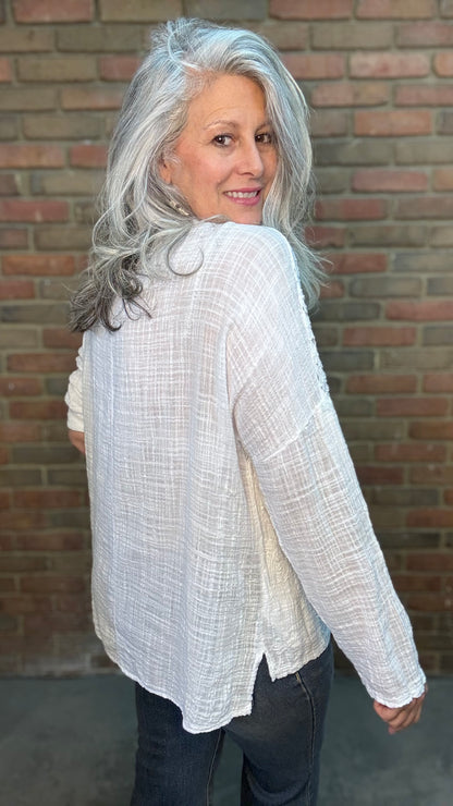 White V-Neck Embroidery Top