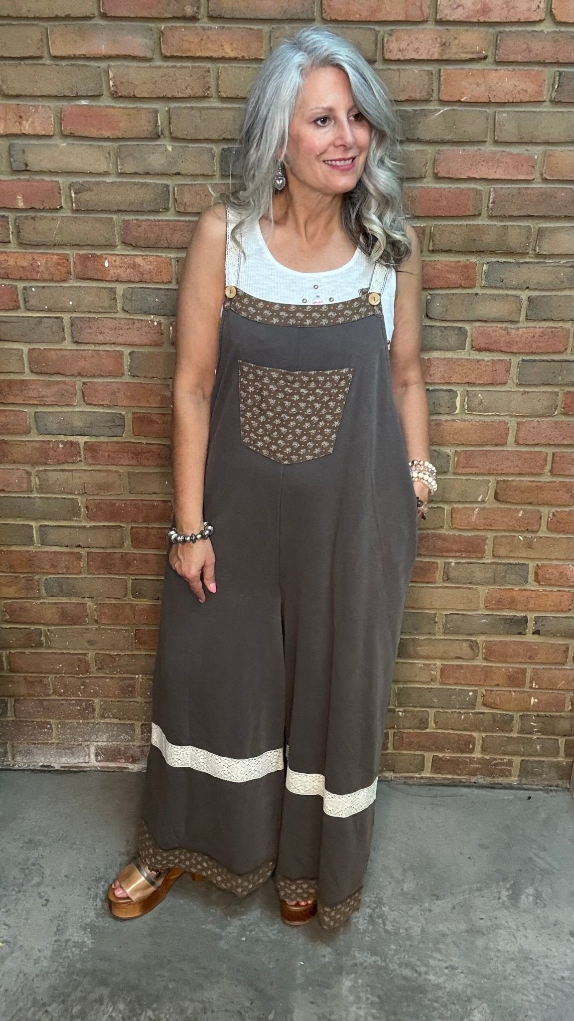 Mocha Wide Leg Washed Terry Overalls - Vintage Vault Boutique