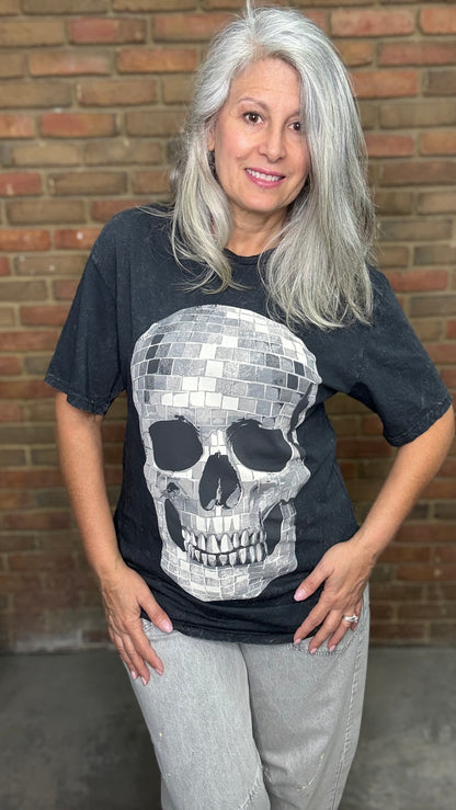 Vintage Washed Disco Ball Skull T-Shirt