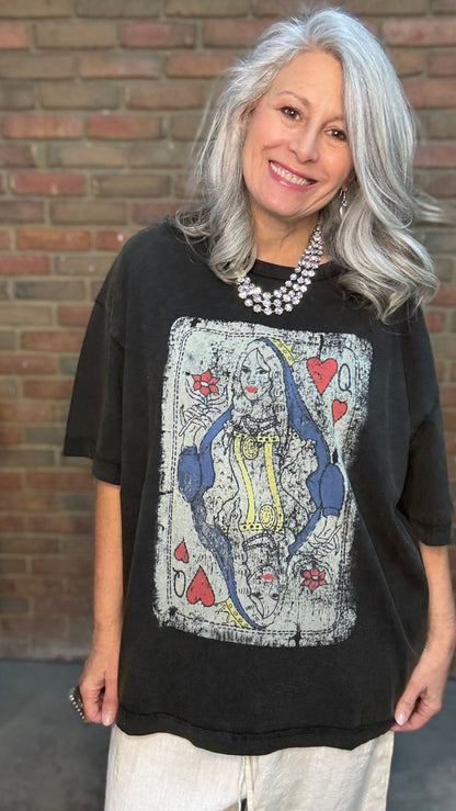 Queen of Hearts Card T-Shirt - Vintage Vault Boutique