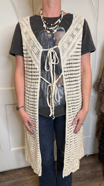 Crochet Long Vest with Ties