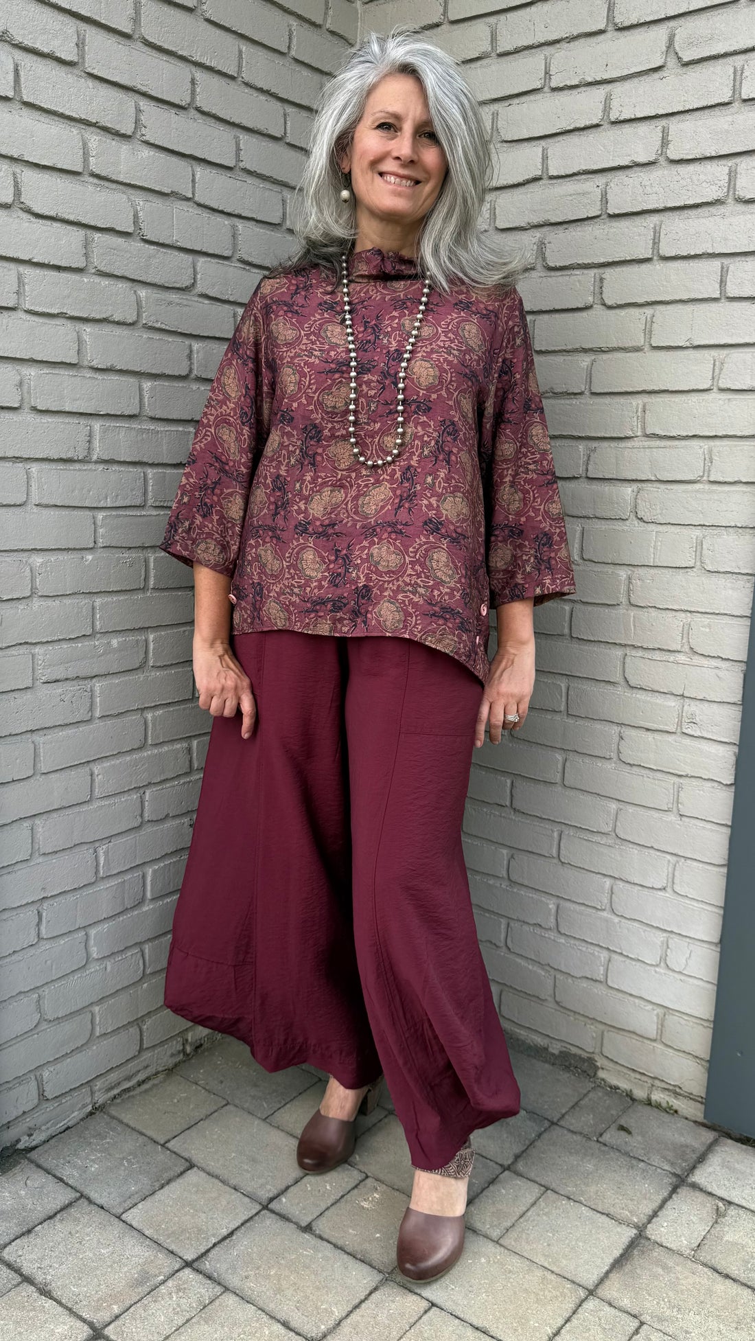 Dusty Rose Mock Neck Button Detail Top