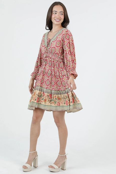 V-Neck With Tassels Tiered Dress