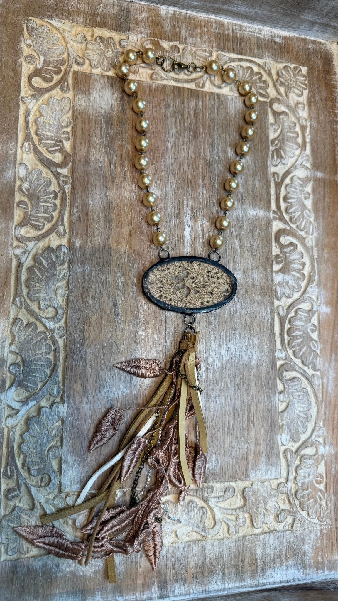 Leather and Lace Tassel Necklace - Vintage Vault Boutique