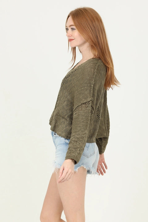 Olive Open Knit Sweater Top