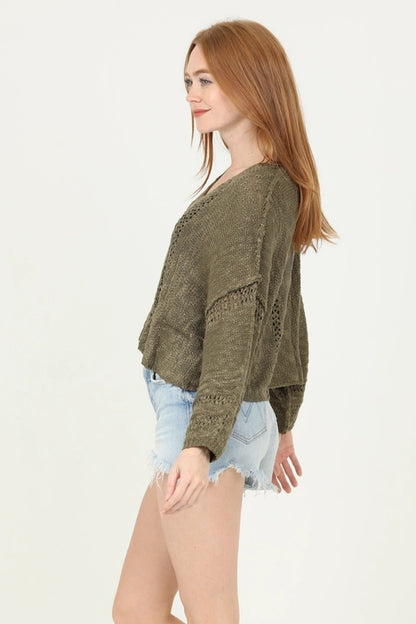 Olive Open Knit Sweater Top