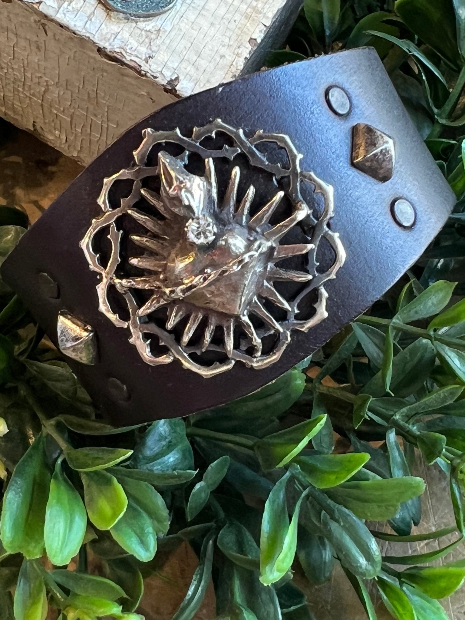 Sacred Heart Leather Bracelet - Vintage Vault Boutique