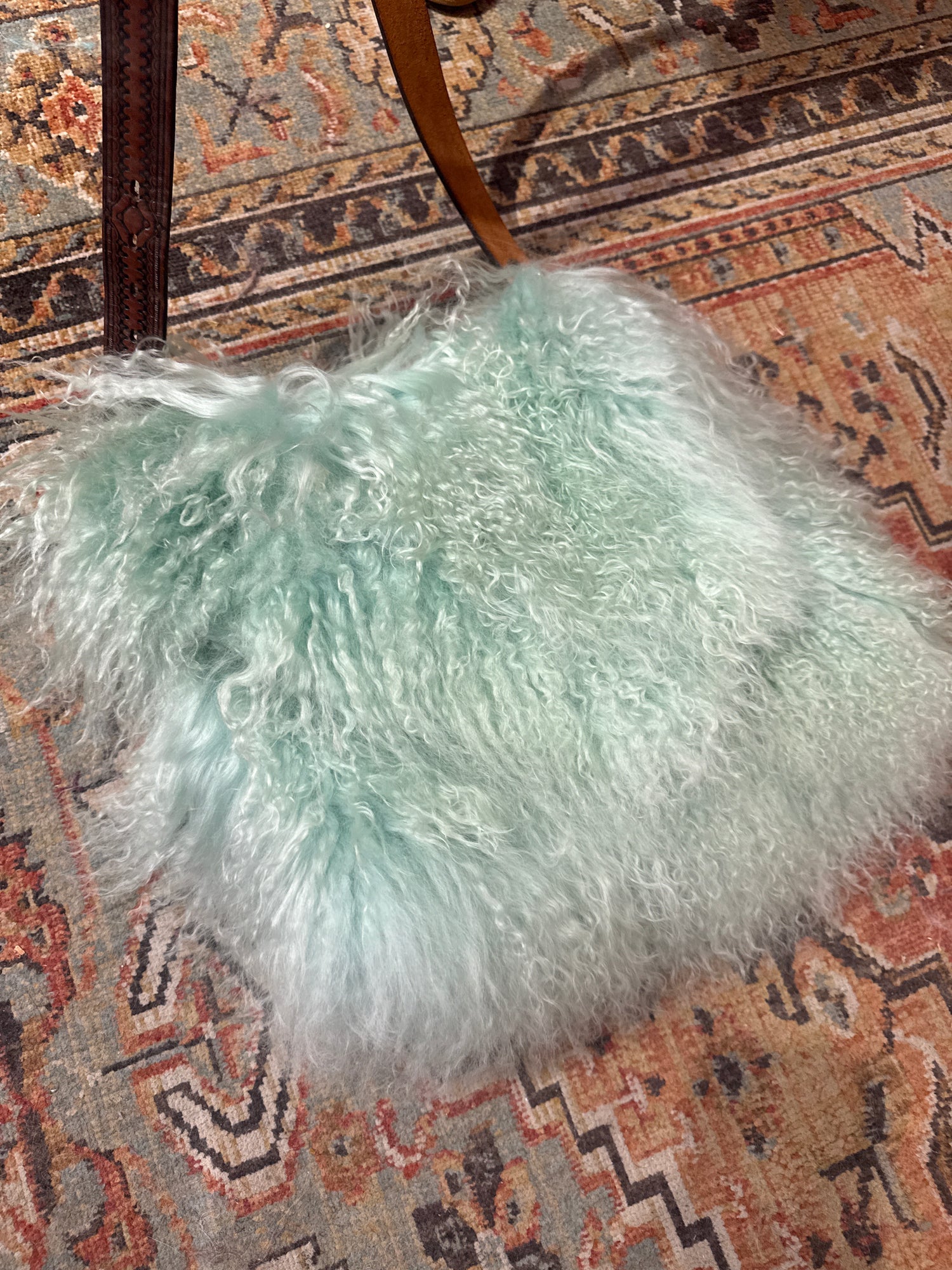 Large Teal Mongolian Fur Bag