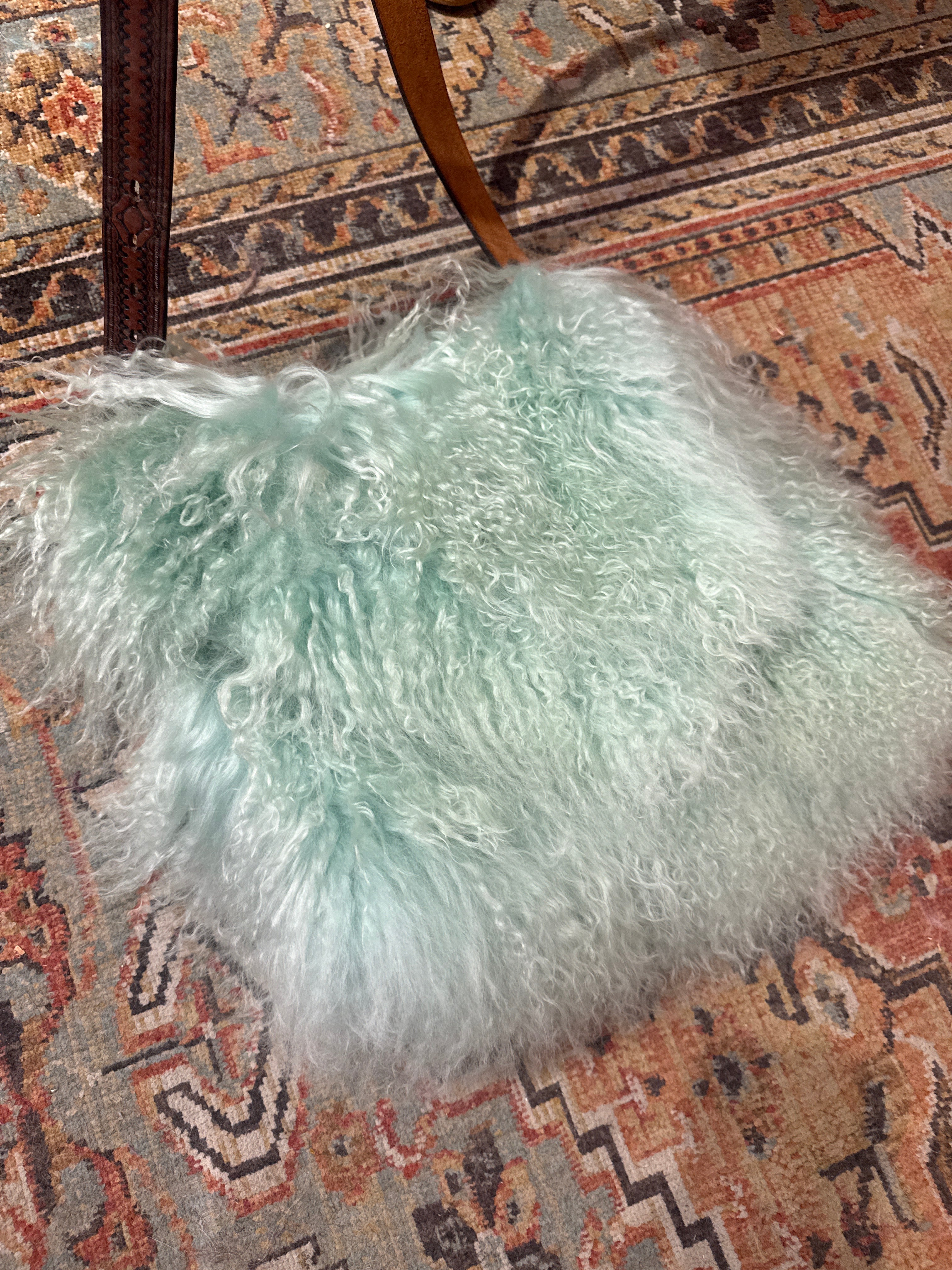 Large Teal Mongolian Fur Bag