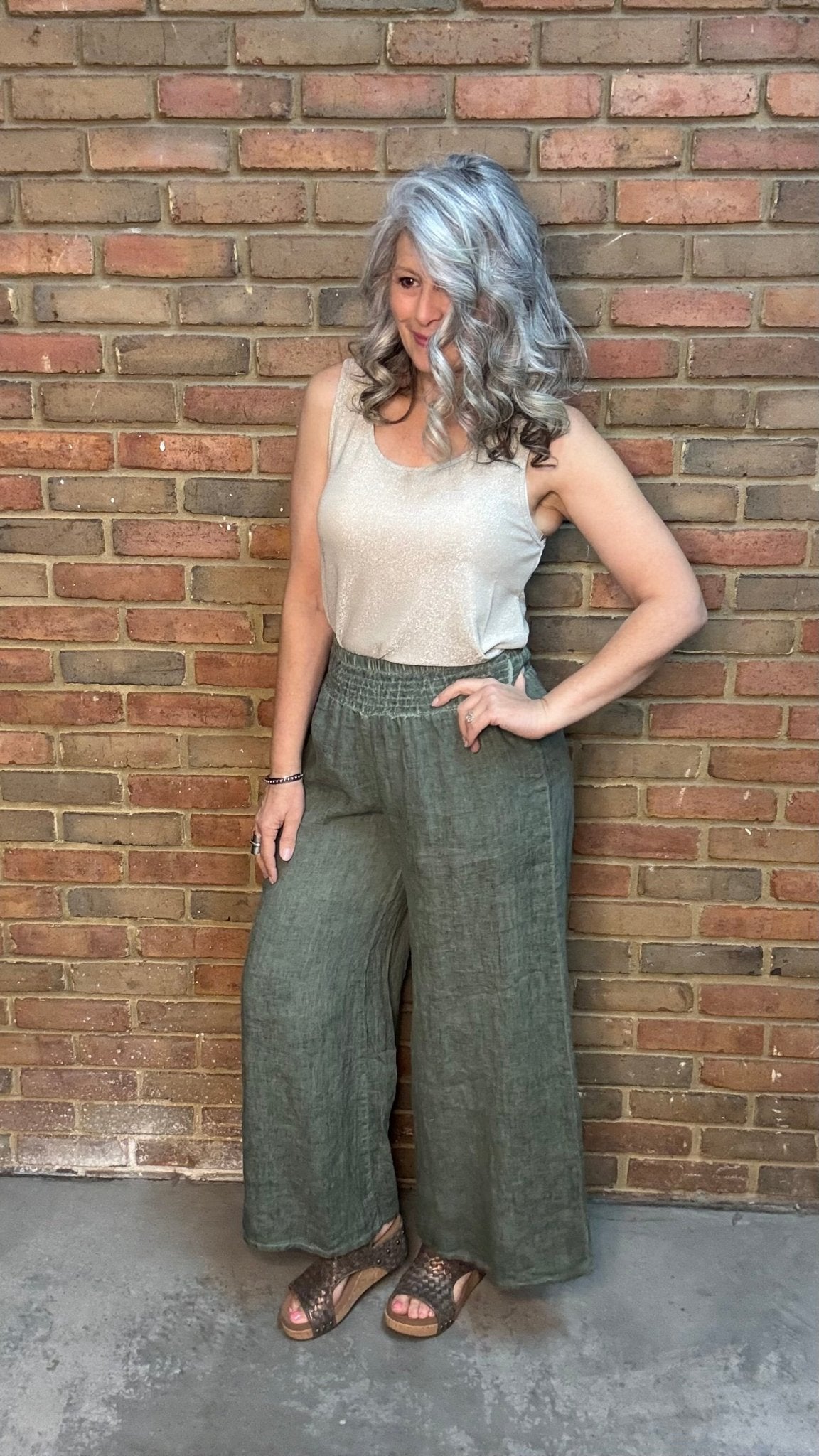 Olive Smock Waist Pant - Vintage Vault Boutique