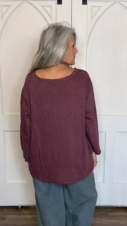 Berry Washed Cotton Top - Vintage Vault Boutique
