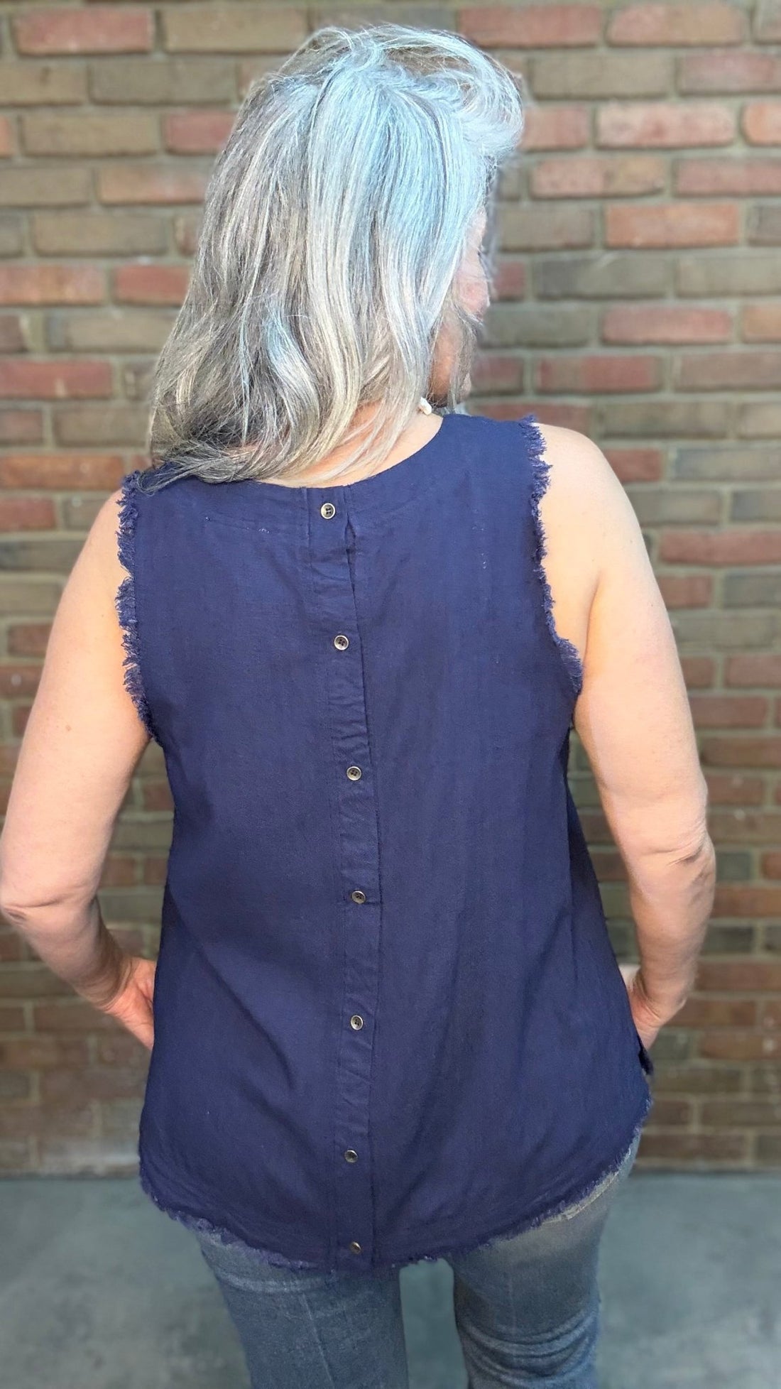 Navy Raw Edge Tank Top - Vintage Vault Boutique