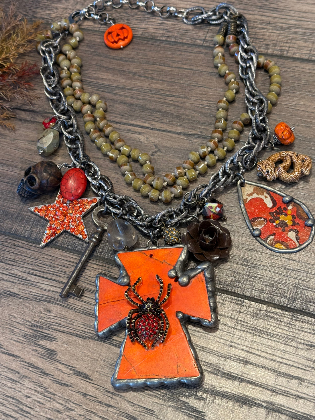 Orange Cross Cluster Necklace