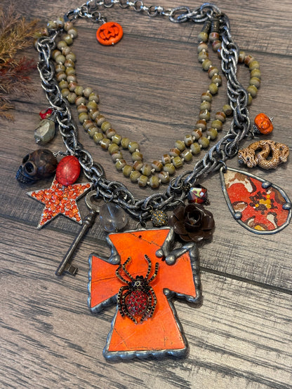 Orange Cross Cluster Necklace