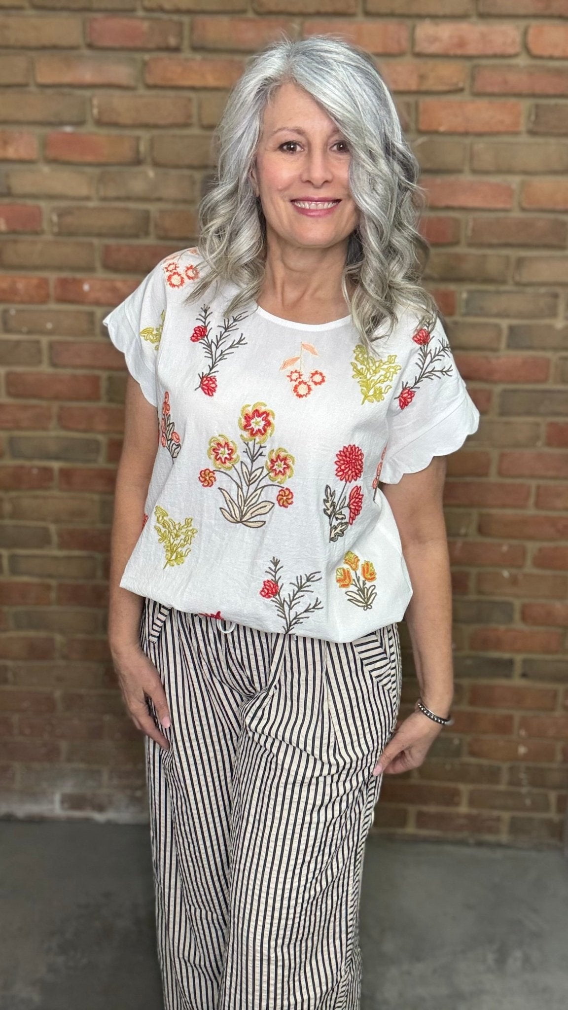 Embroidered Tie Hem Top - Vintage Vault Boutique