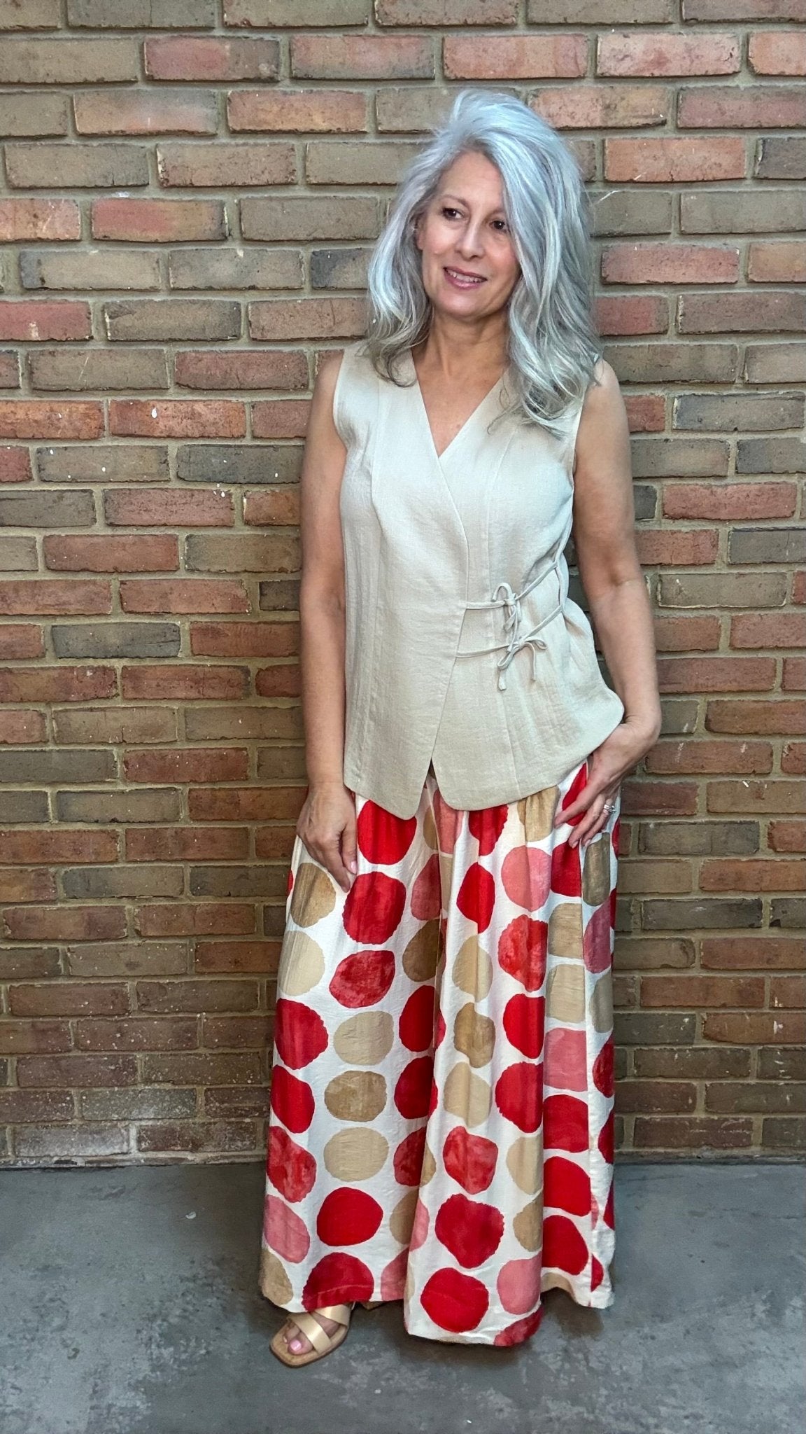 Red Mix Dot Wide Leg Pant - Vintage Vault Boutique