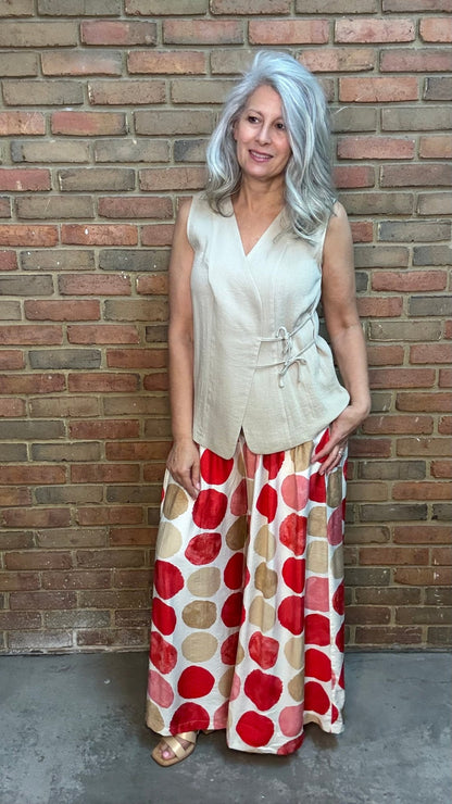 Red Mix Dot Wide Leg Pant - Vintage Vault Boutique