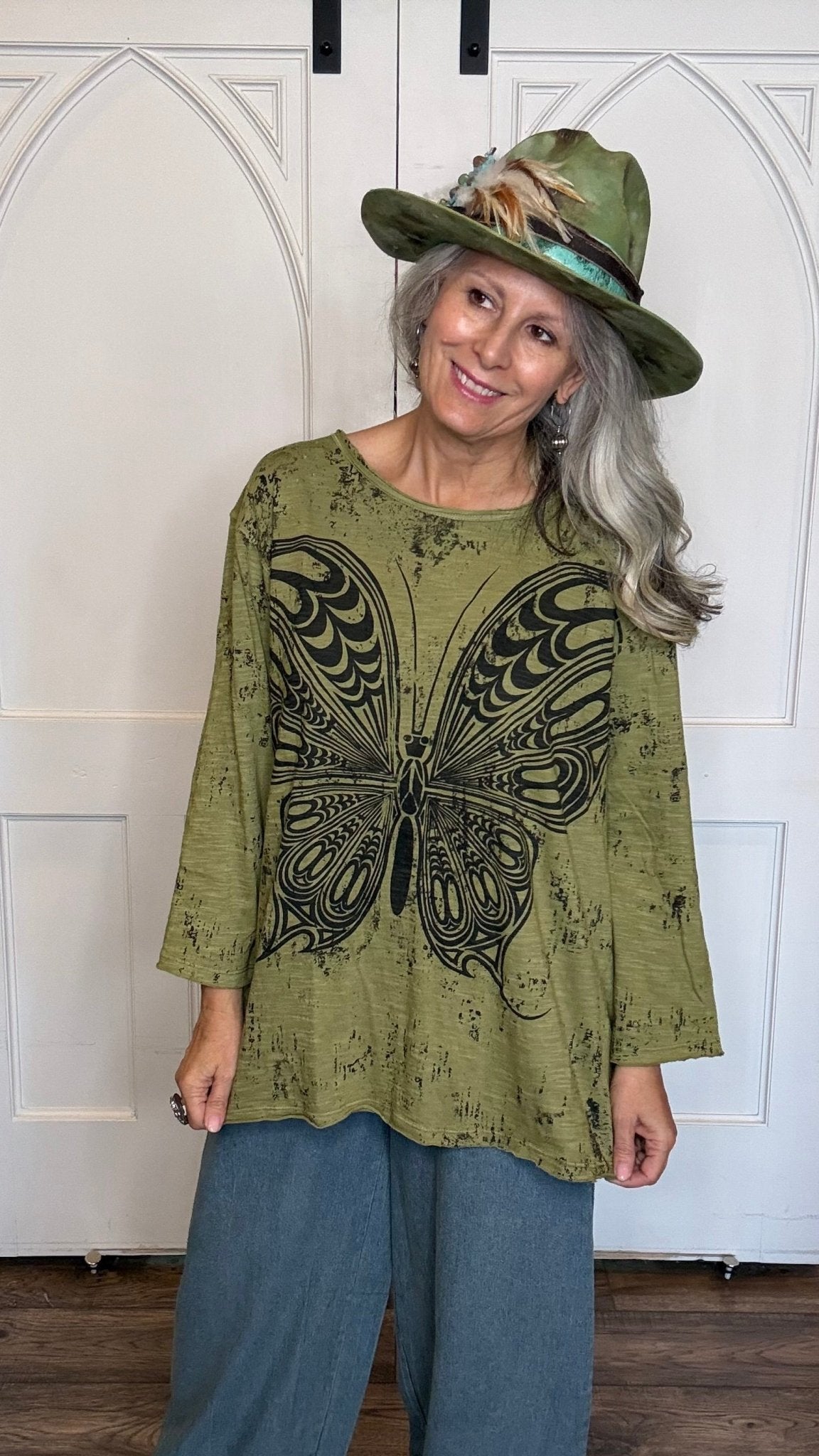 Olive Butterfly Top - Vintage Vault Boutique