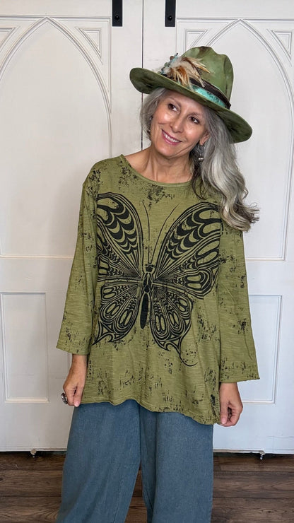 Olive Butterfly Top - Vintage Vault Boutique