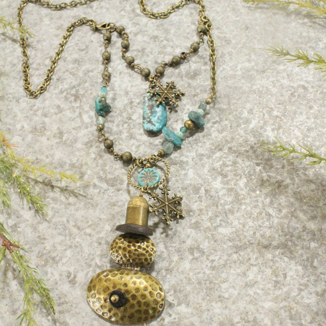 Bronze Top Hat Snowman Layered Pendant Necklace