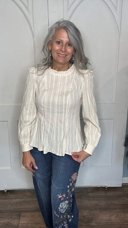 Textured Ruffle Neck Top