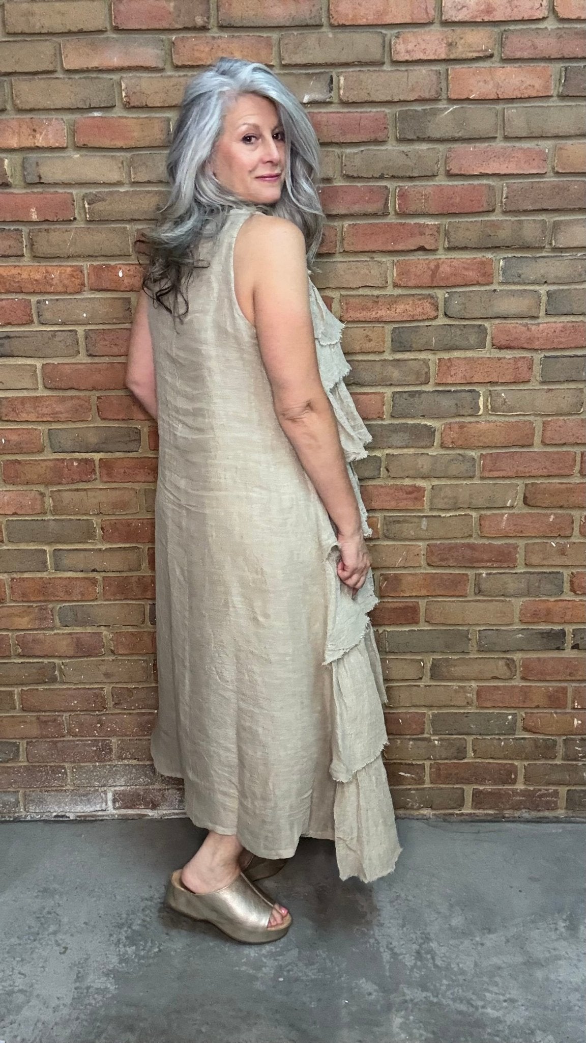 Linen Ruffle Tank Dress - Vintage Vault Boutique