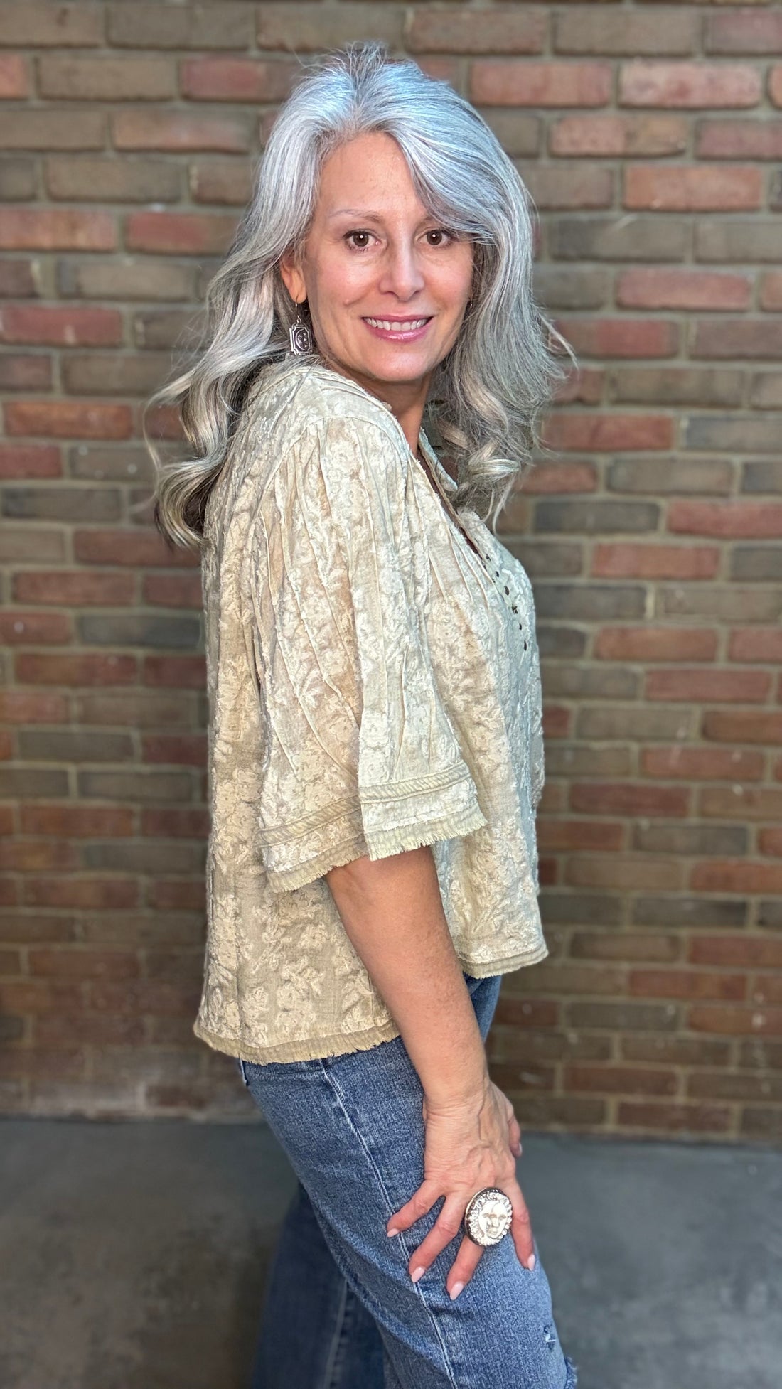 Vintage Metallic Stud V-Neck Top