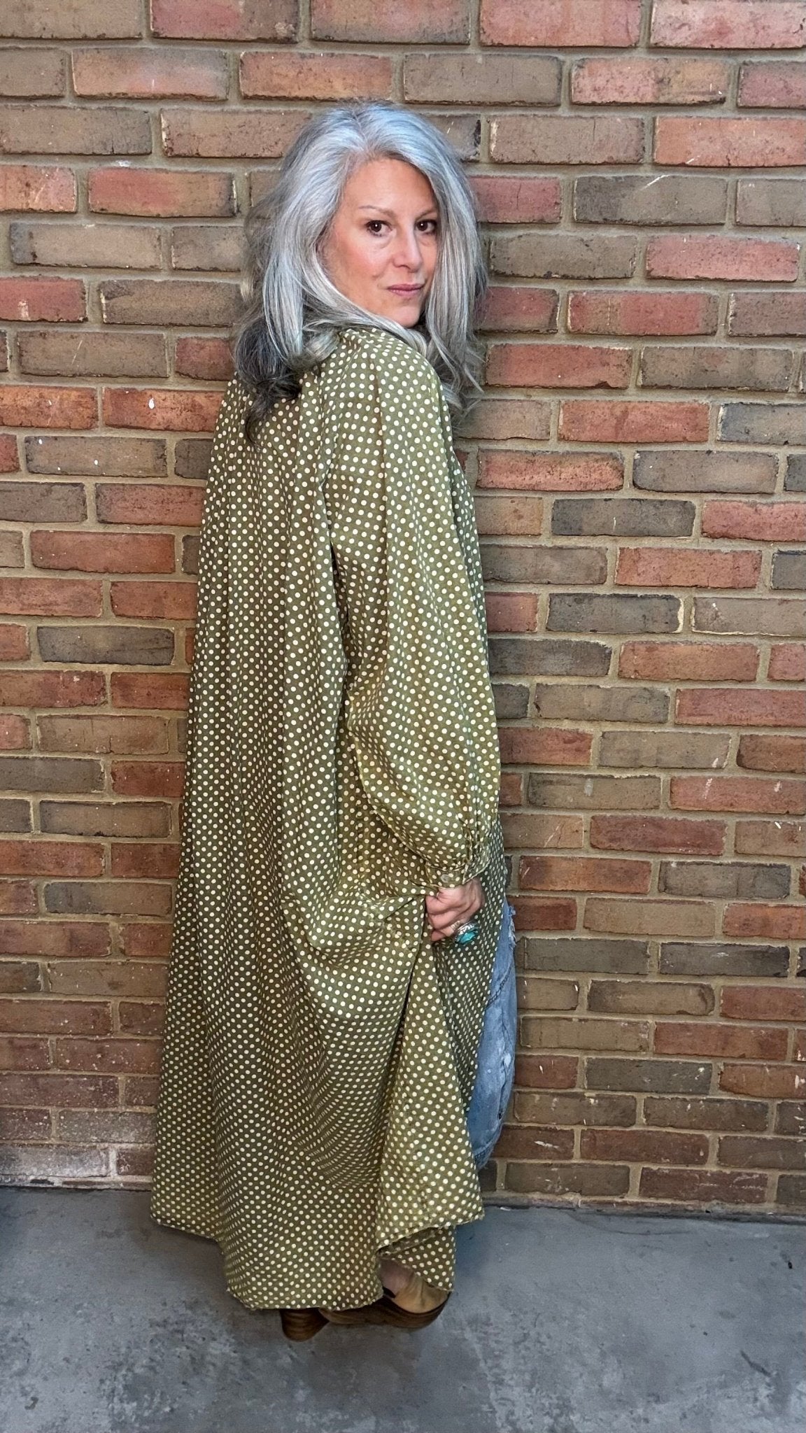 Sweet Nothings Dress Olive Dot - Vintage Vault Boutique