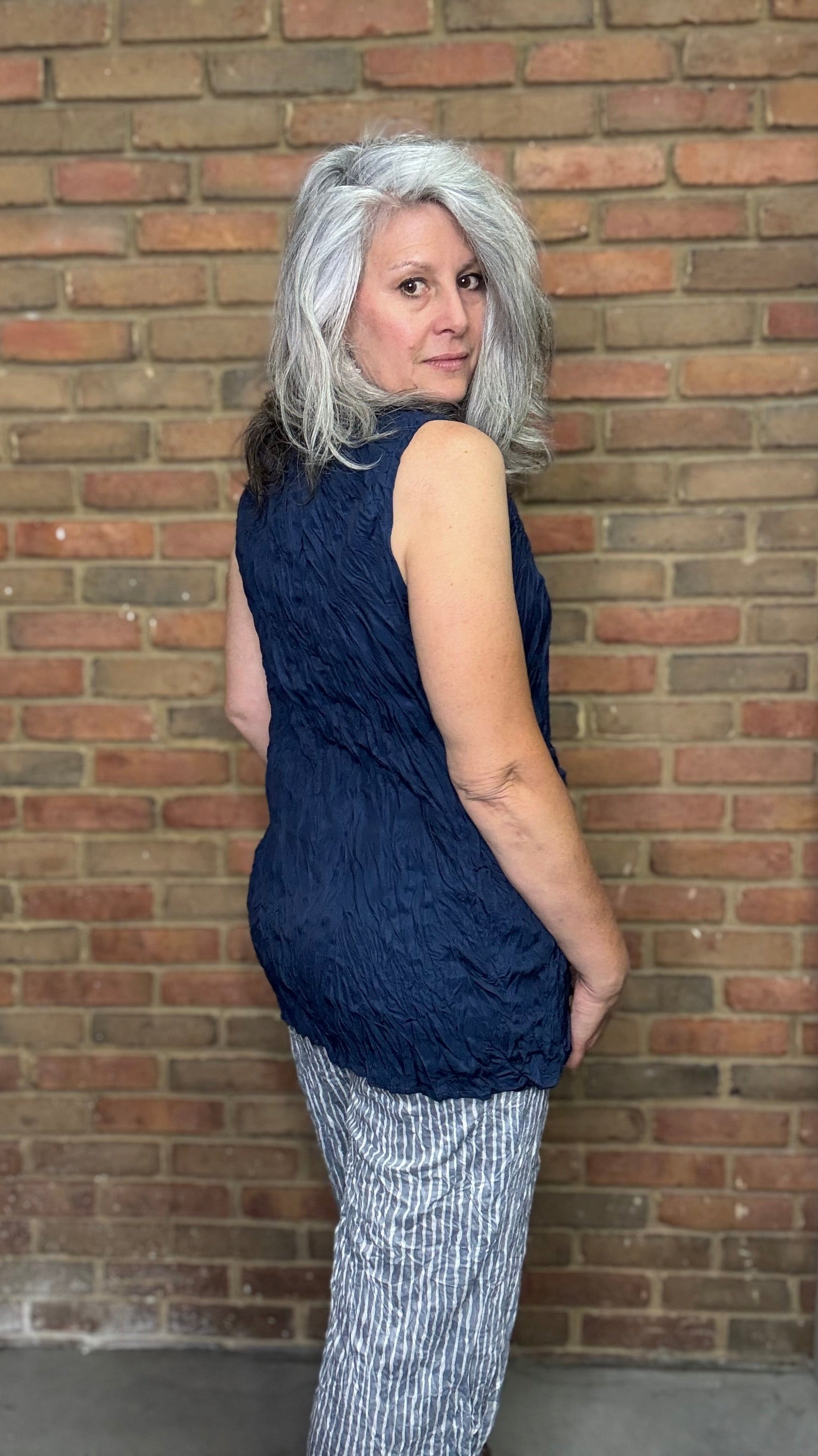 Navy Crushed Solid Tank Top