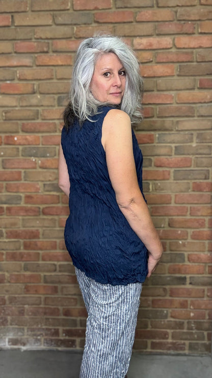 Navy Crushed Solid Tank Top