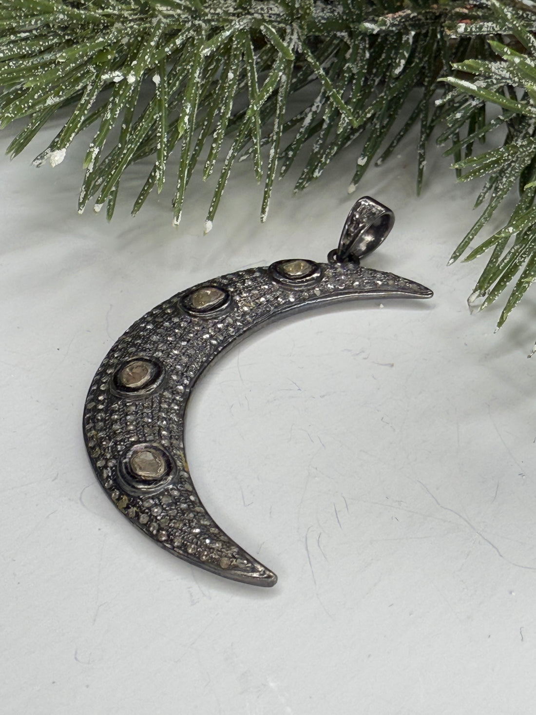 Large Pave Diamond Moon Pendant