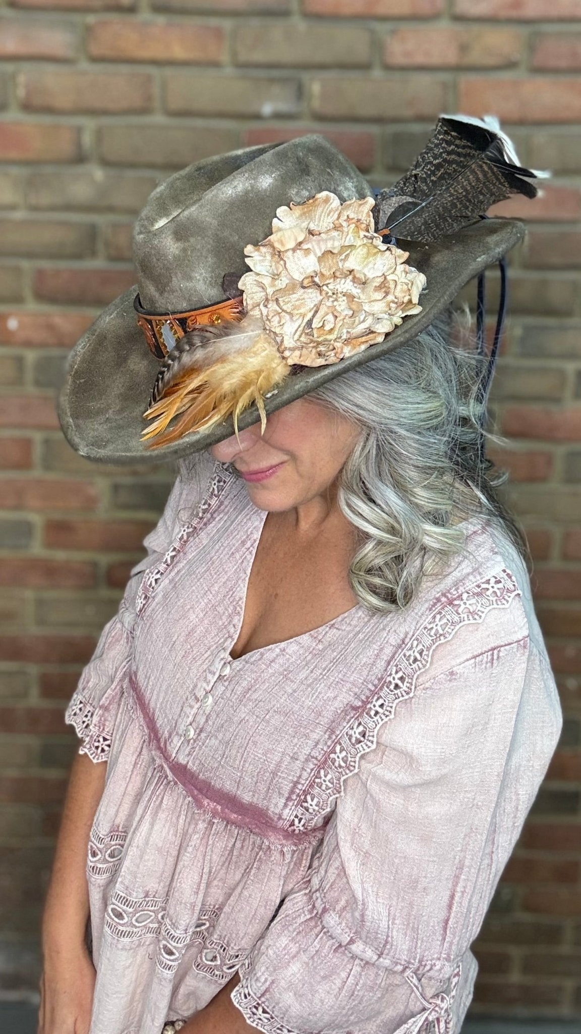 Brown Hat with Embossed Band - A Rare Bird - Vintage Vault Boutique