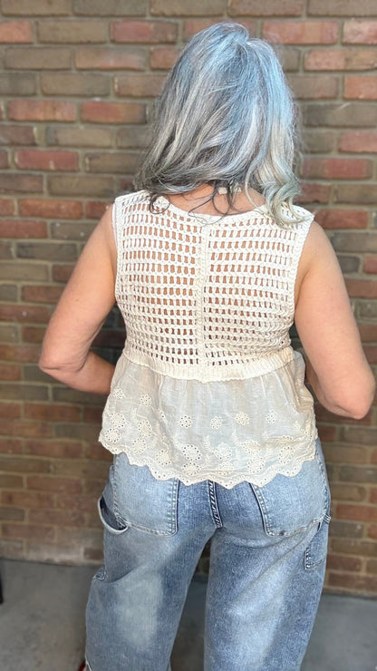 Boho Crochet Ribbon Motif Top - Vintage Vault Boutique