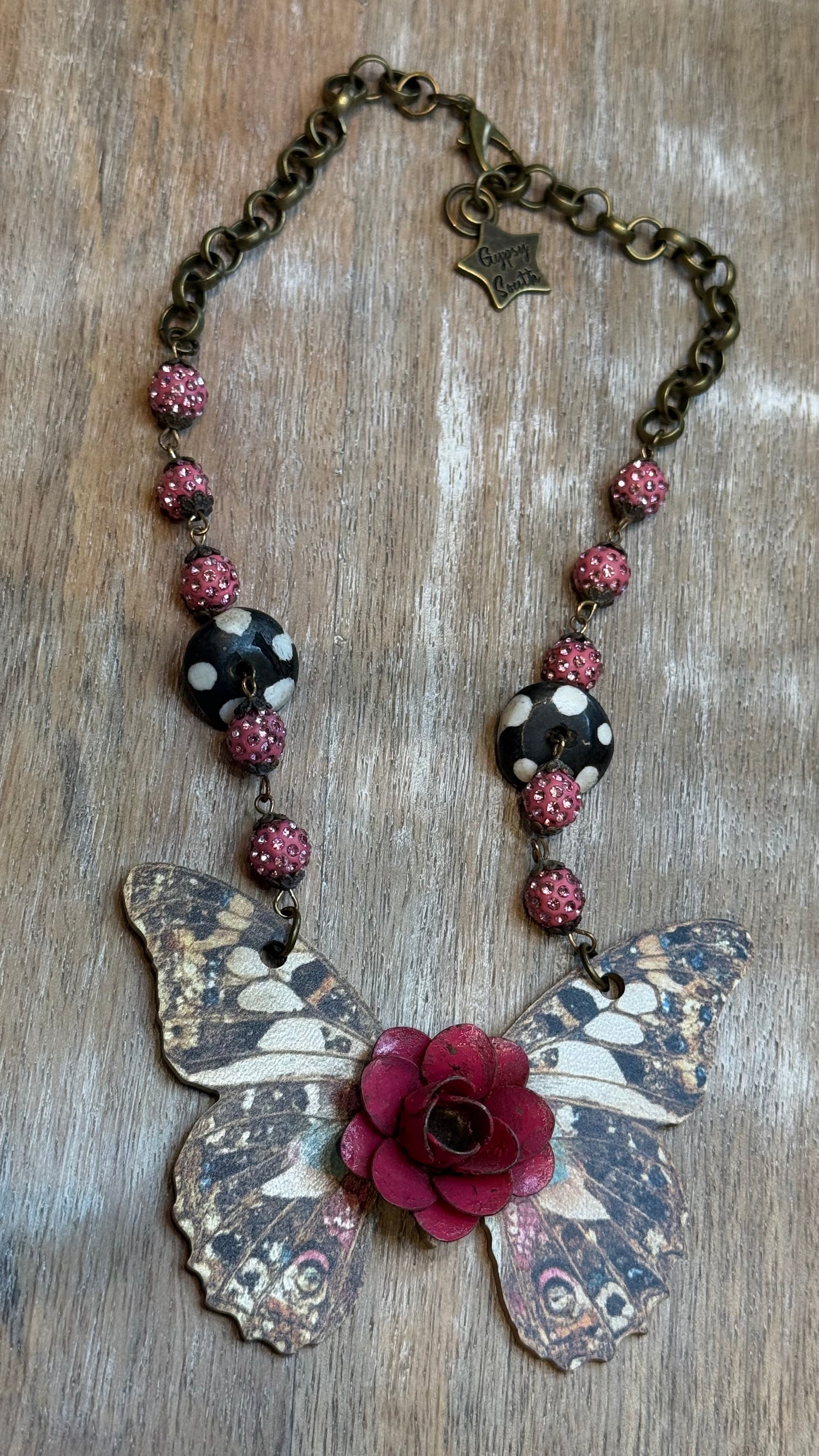 Pink Rose Butterfly Necklace