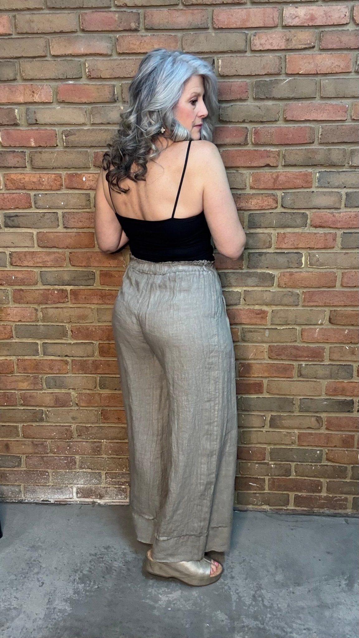 Taupe Wide Leg Cuff Pant - Vintage Vault Boutique