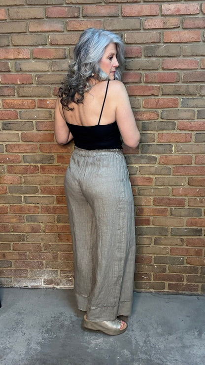 Taupe Wide Leg Cuff Pant - Vintage Vault Boutique