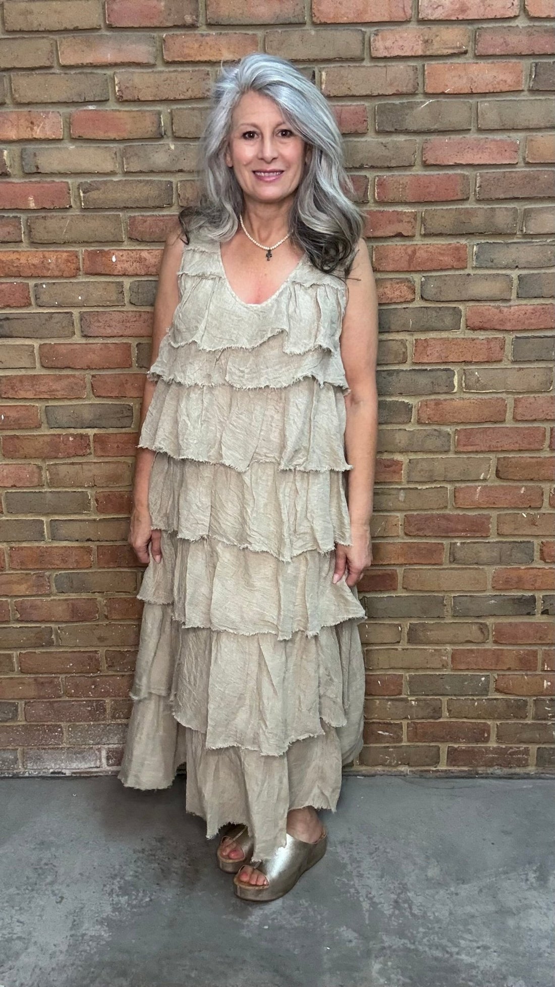Linen Ruffle Tank Dress - Vintage Vault Boutique