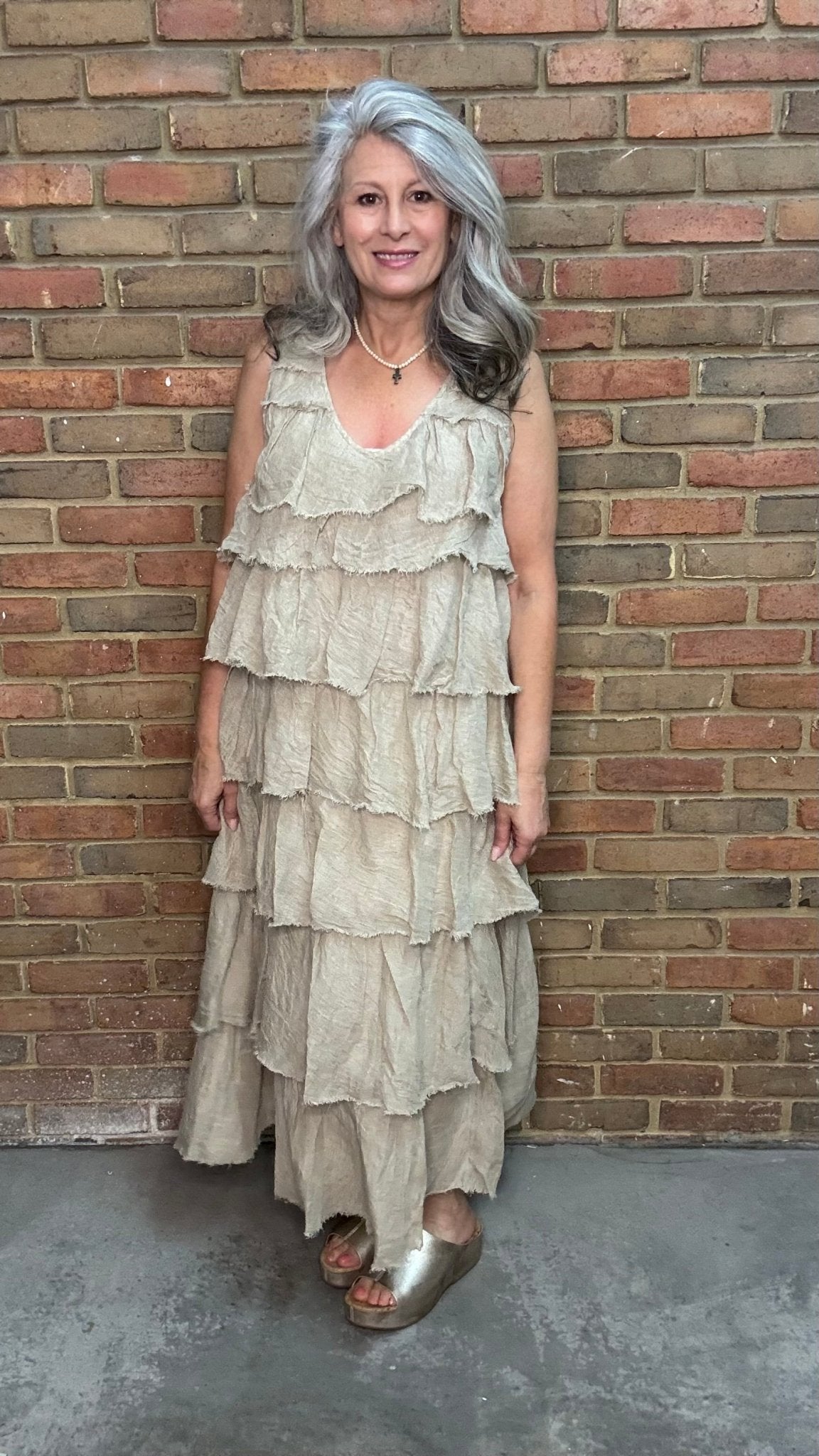 Linen Ruffle Tank Dress - Vintage Vault Boutique