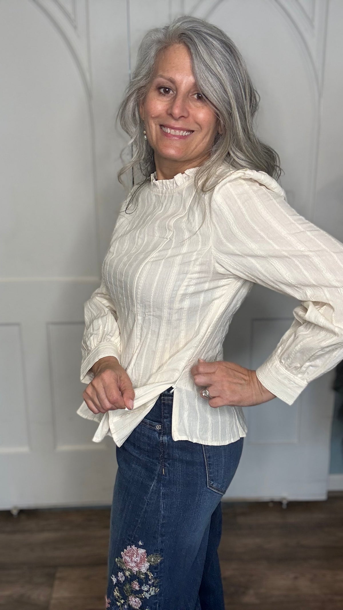 Textured Ruffle Neck Top