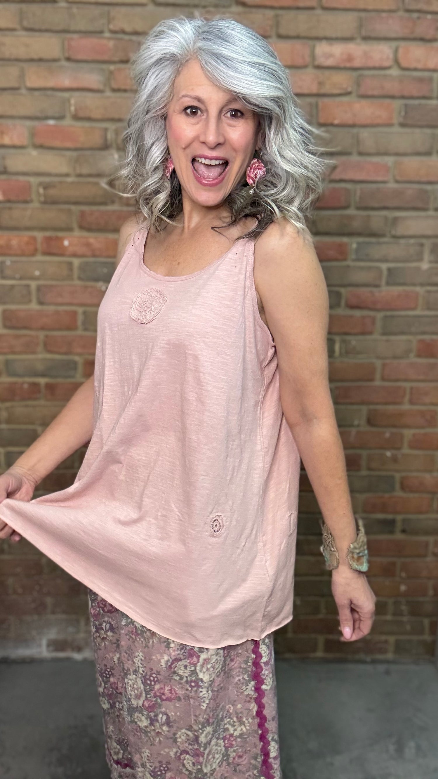 Cami Lace Inset and Raw Edges Pink