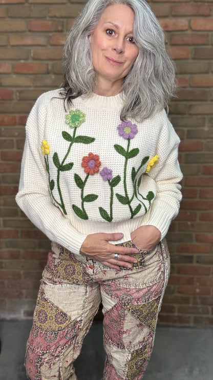 Embroidery Flower Garden Sweater