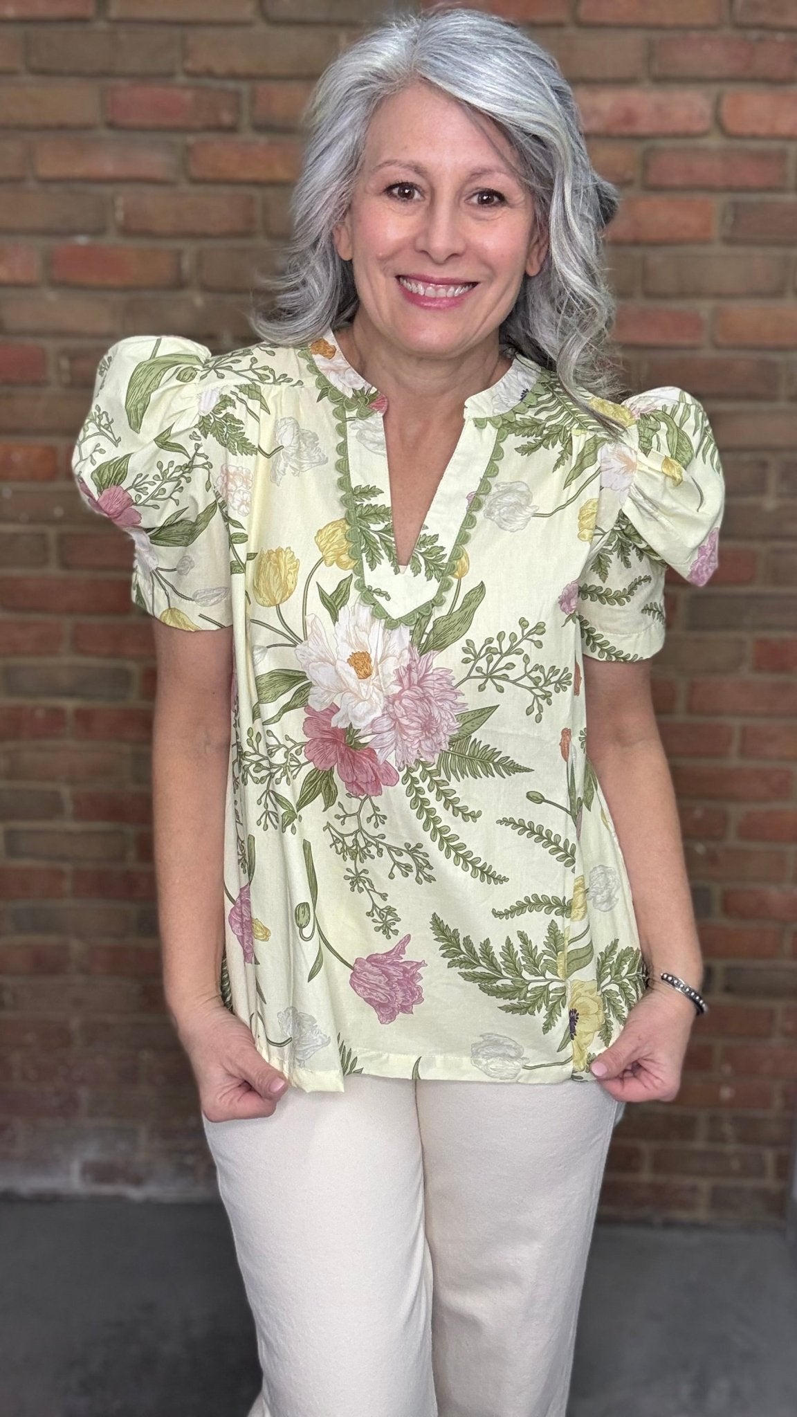 Sage Floral Print with Lace Top - Vintage Vault Boutique