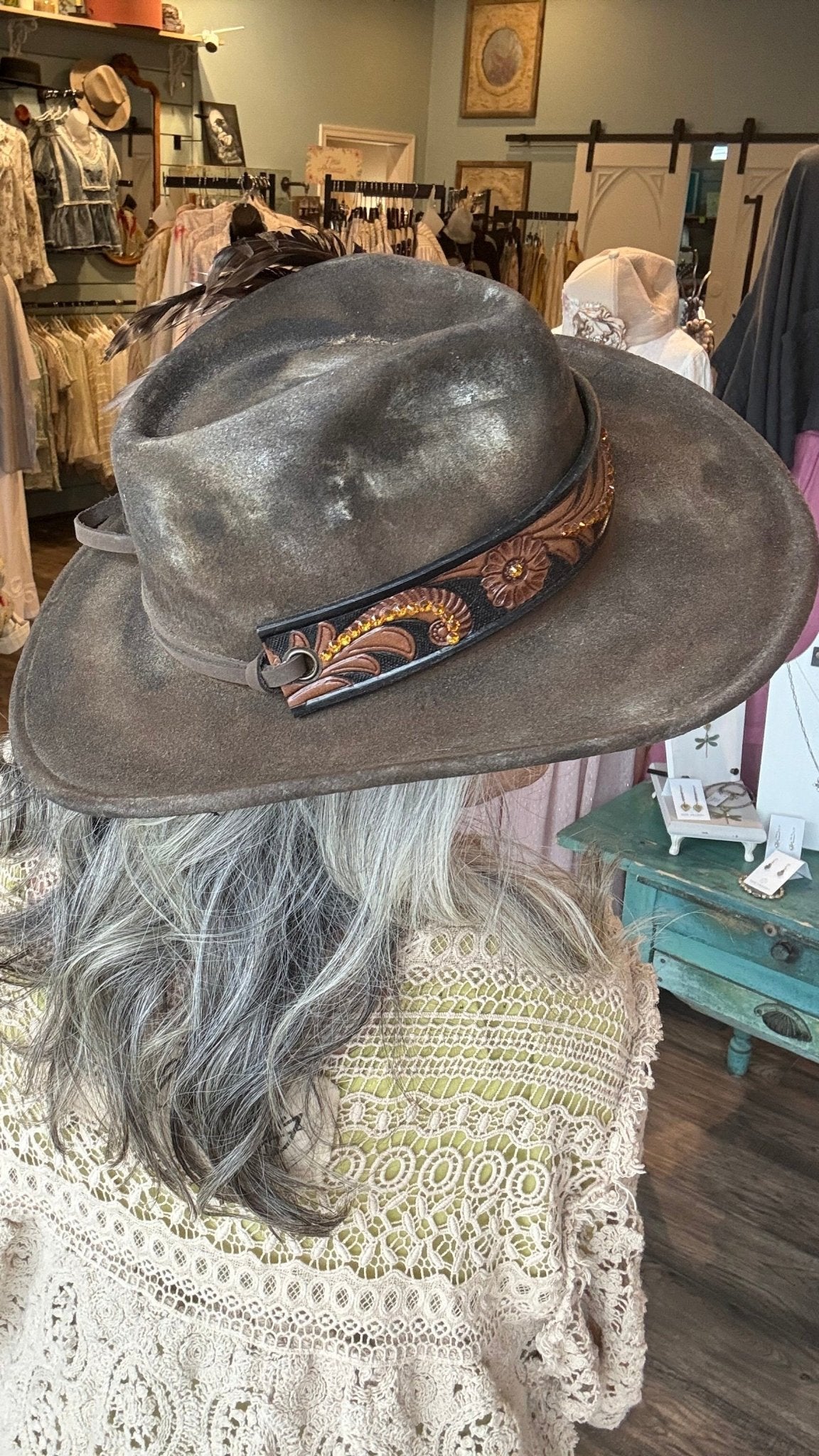 Yellow Rose Embossed Band Cowboy Hat by A Rare Bird - Vintage Vault Boutique